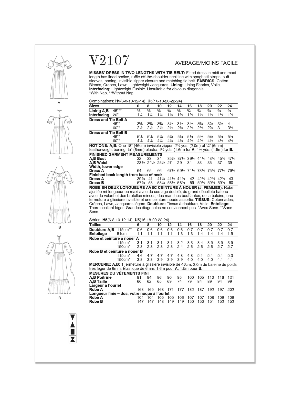 Vogue Patterns V2107 envelope showing the off-the-shoulder ruffle dress designs