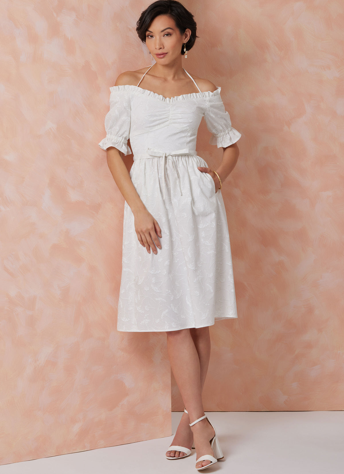 Vogue Patterns V2107 envelope showing the off-the-shoulder ruffle dress designs