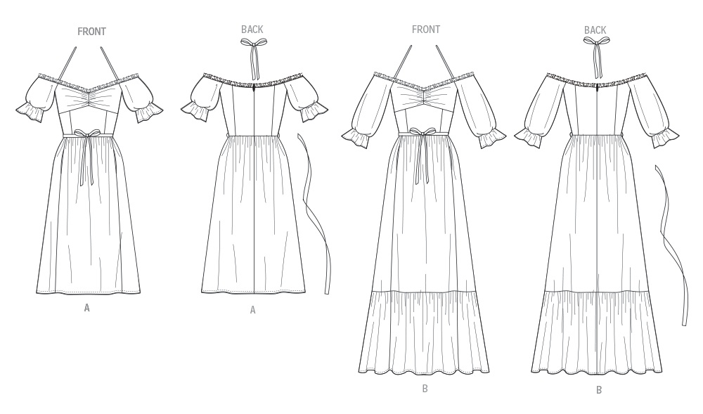Vogue Patterns V2107 envelope showing the off-the-shoulder ruffle dress designs