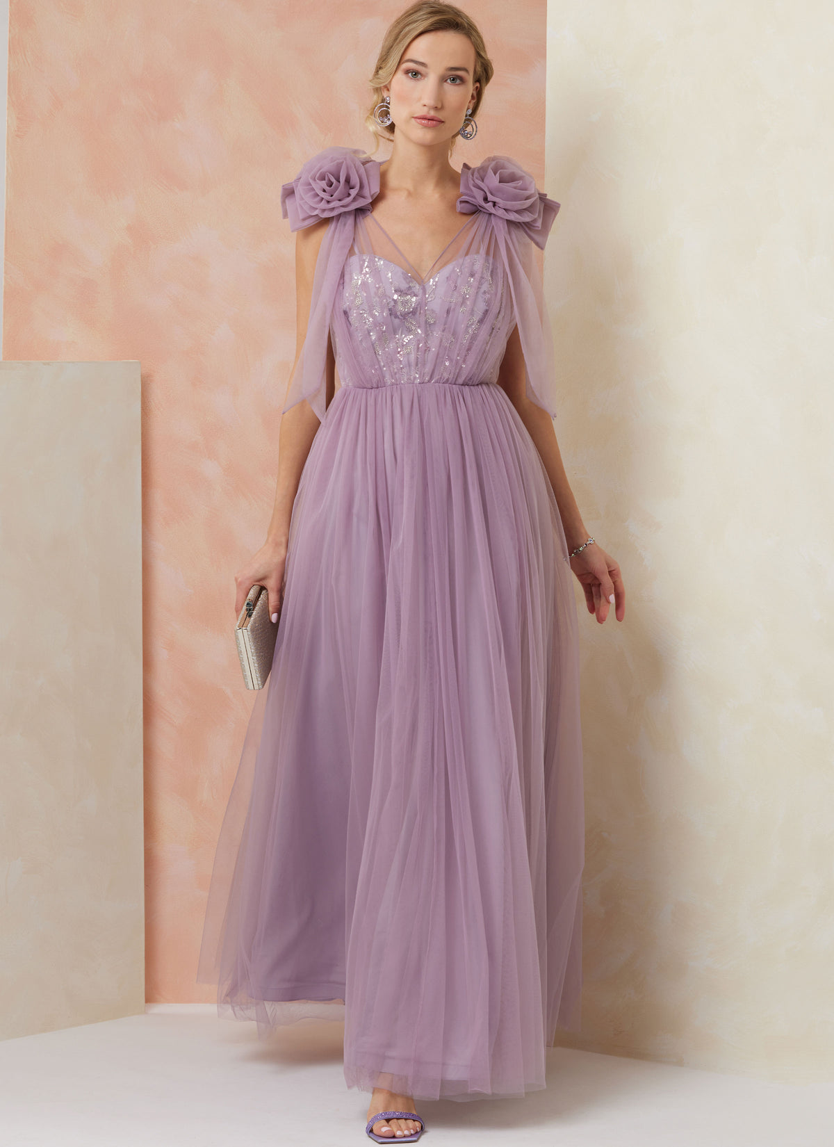 Vogue Patterns V2108 envelope showing the tulle overlay gown designs