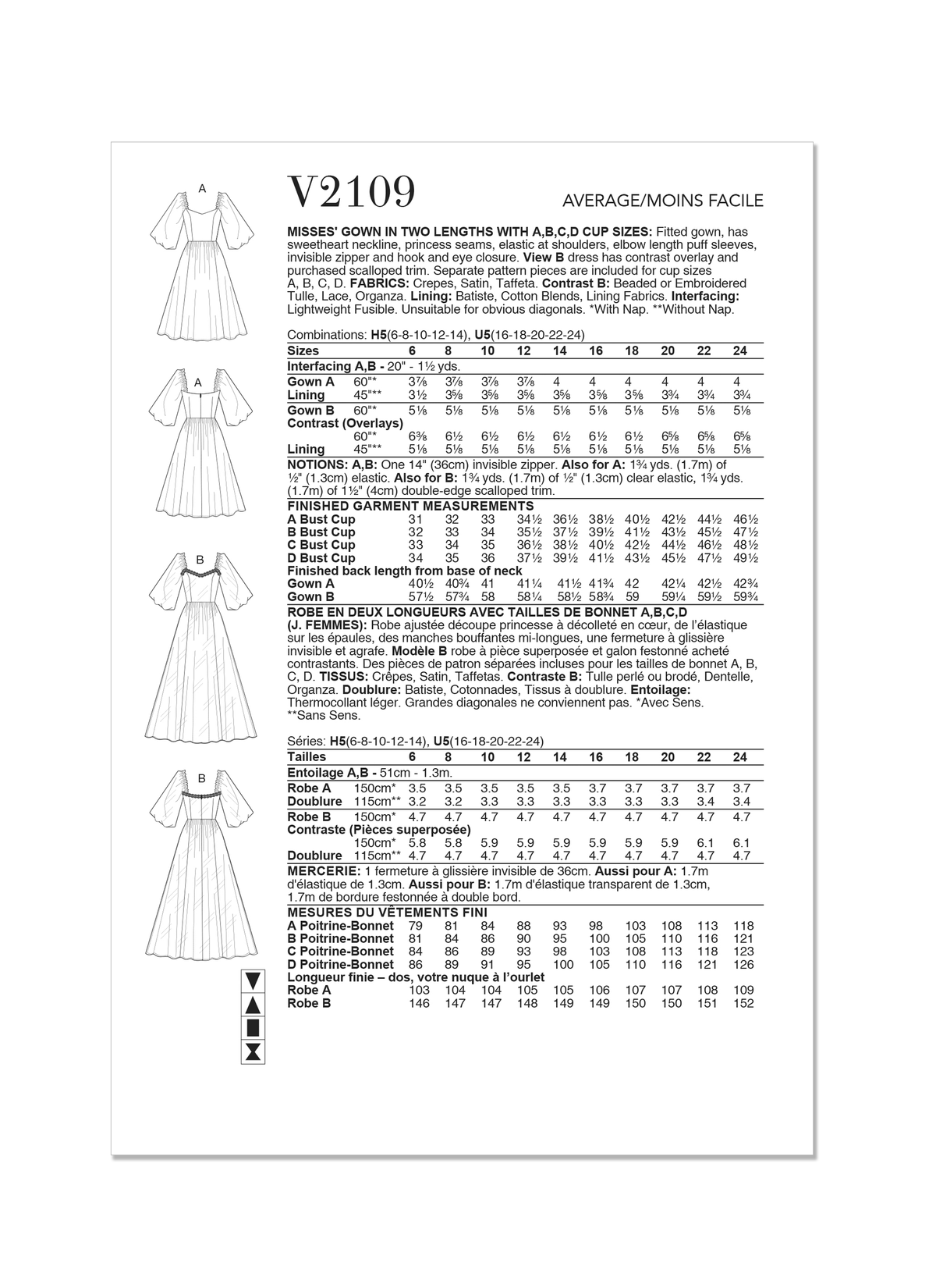 Vogue Patterns V2109 envelope showing the puff sleeve gown designs
