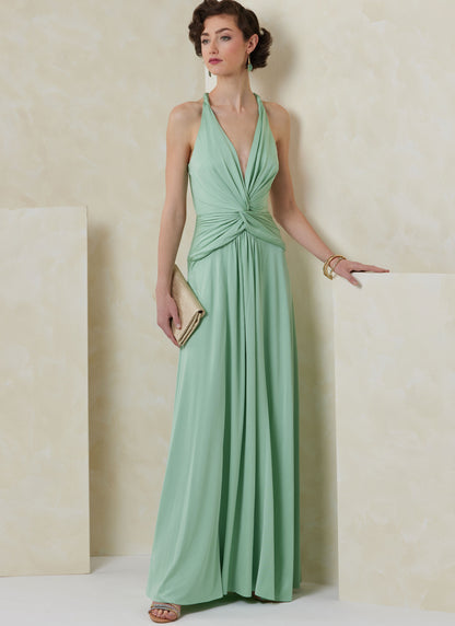 Vogue Patterns V2110 envelope showing the draped halter gown designs