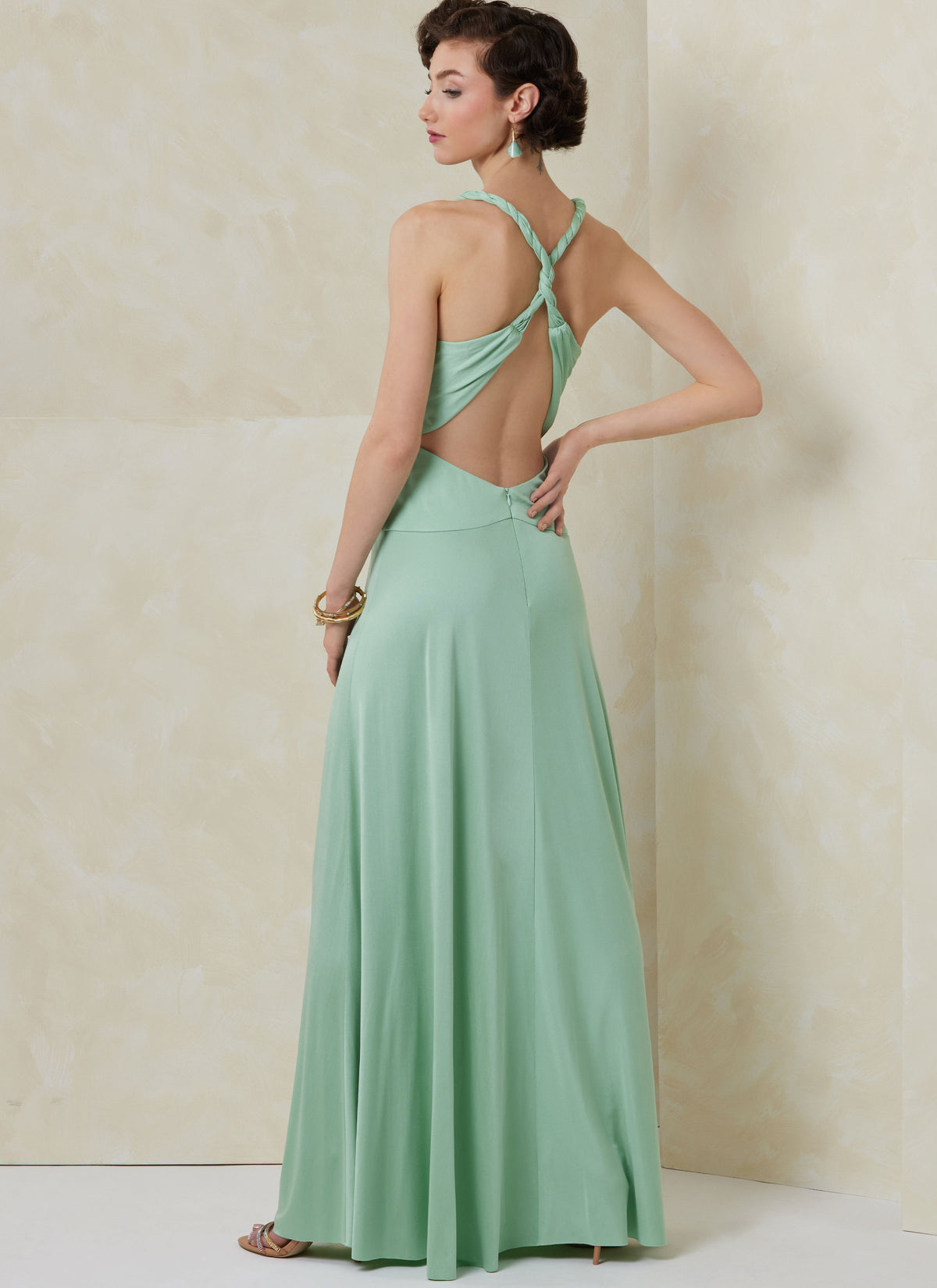 Vogue Patterns V2110 envelope showing the draped halter gown designs