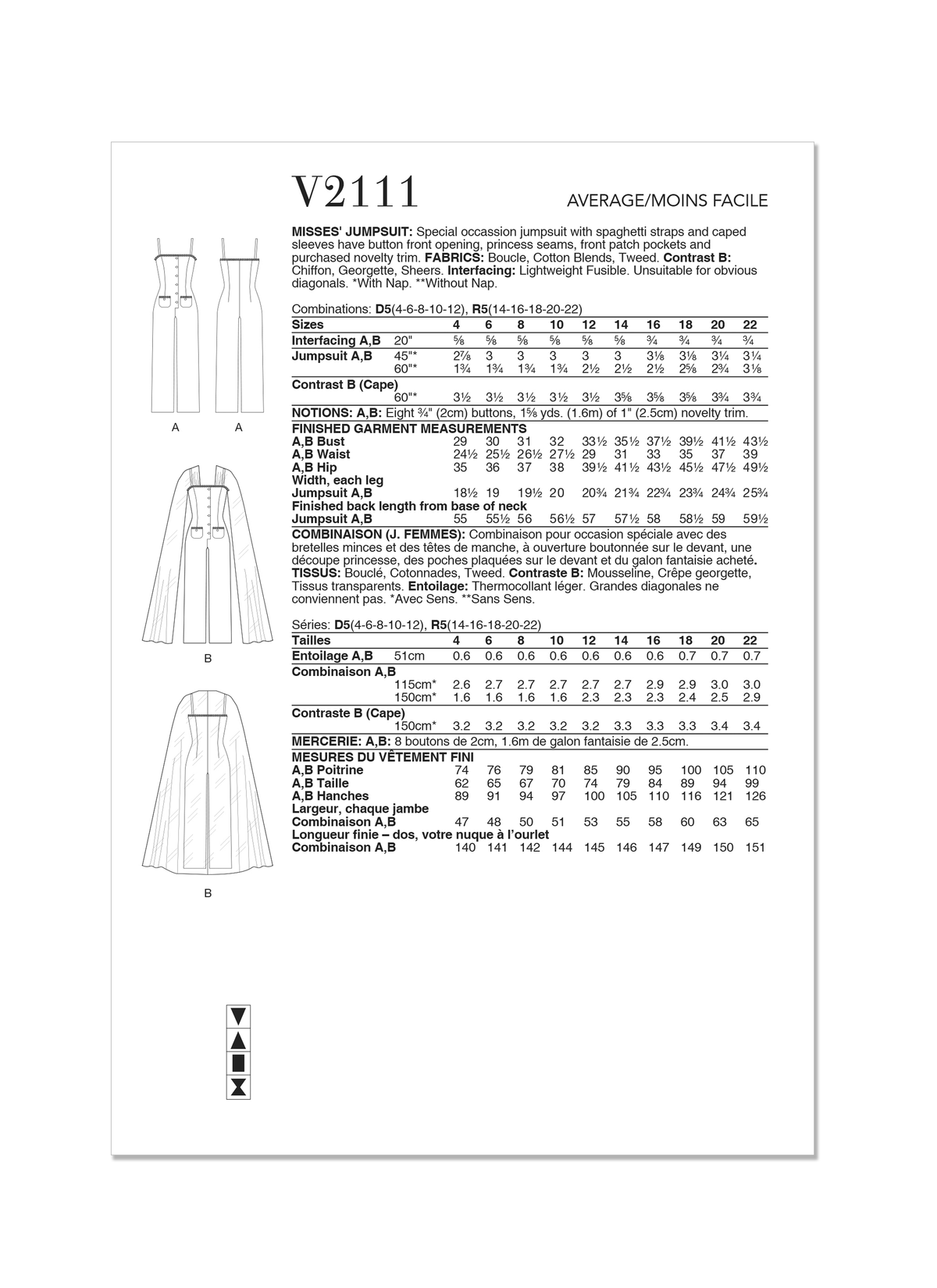 Vogue Patterns V2111 envelope showing the special occasion jumpsuit designs