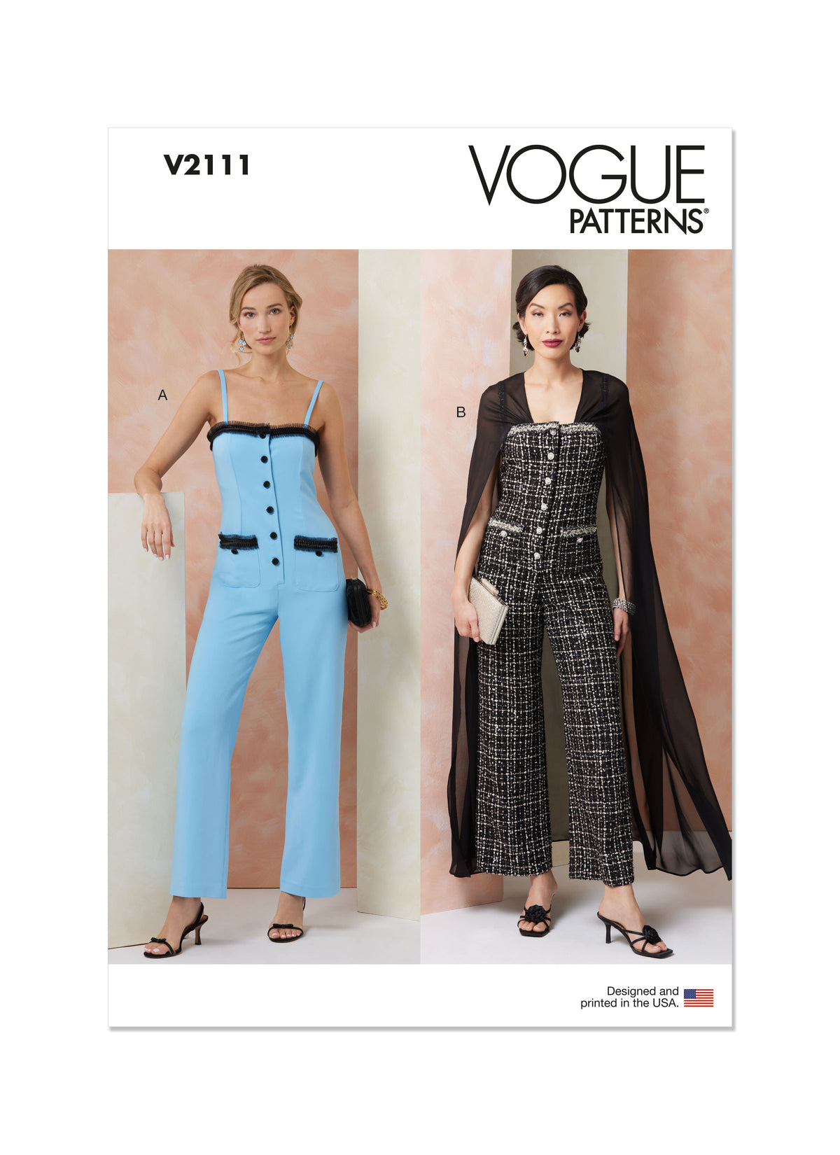 Vogue Patterns V2111 envelope showing the special occasion jumpsuit designs