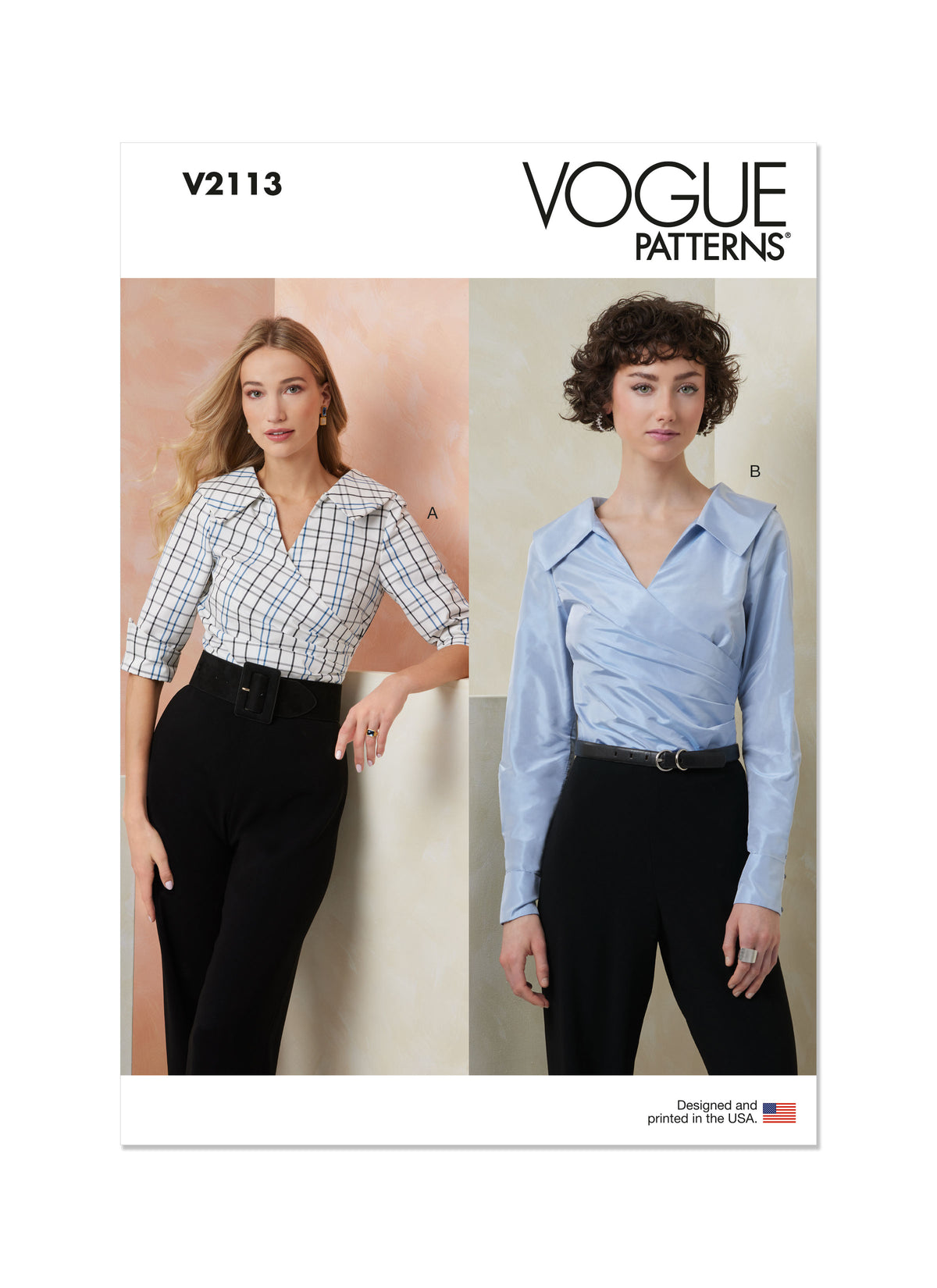 Vogue Patterns V2113 envelope showing the fitted v-neck top designs