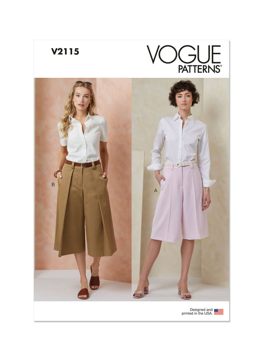 Vogue Patterns V2115 envelope showing the wide leg shorts designs