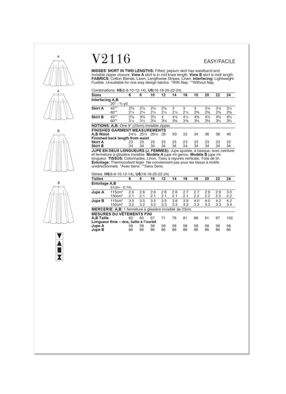 Vogue Patterns V2116 envelope showing the peplum skirt designs