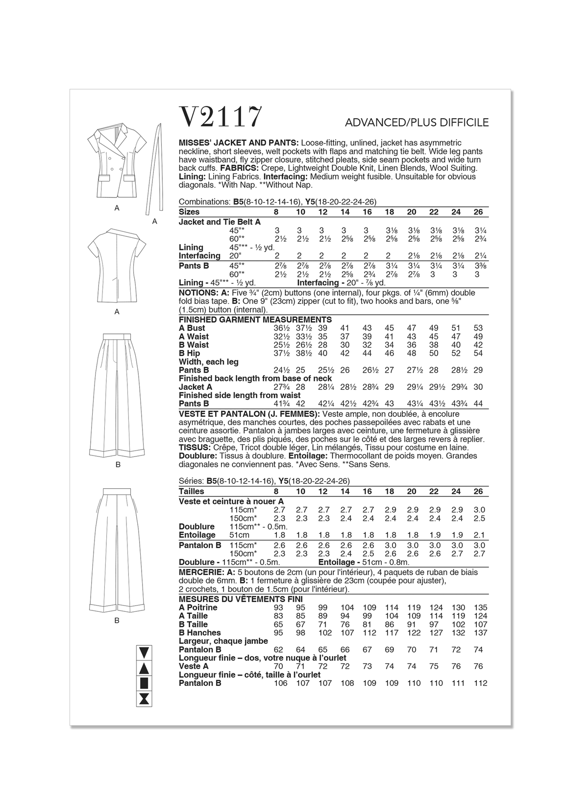 Vogue Patterns V2117 envelope showing the unlined jacket designs