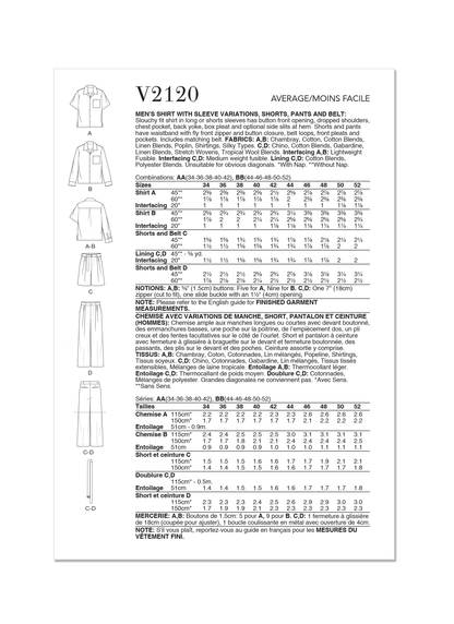 Vogue Patterns V2120 envelope showing the slouchy fit shirt designs