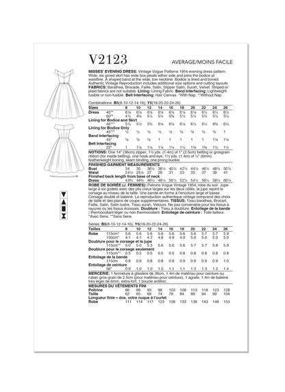 Vogue Patterns V2123 envelope showing the vintage 1954 evening dress designs