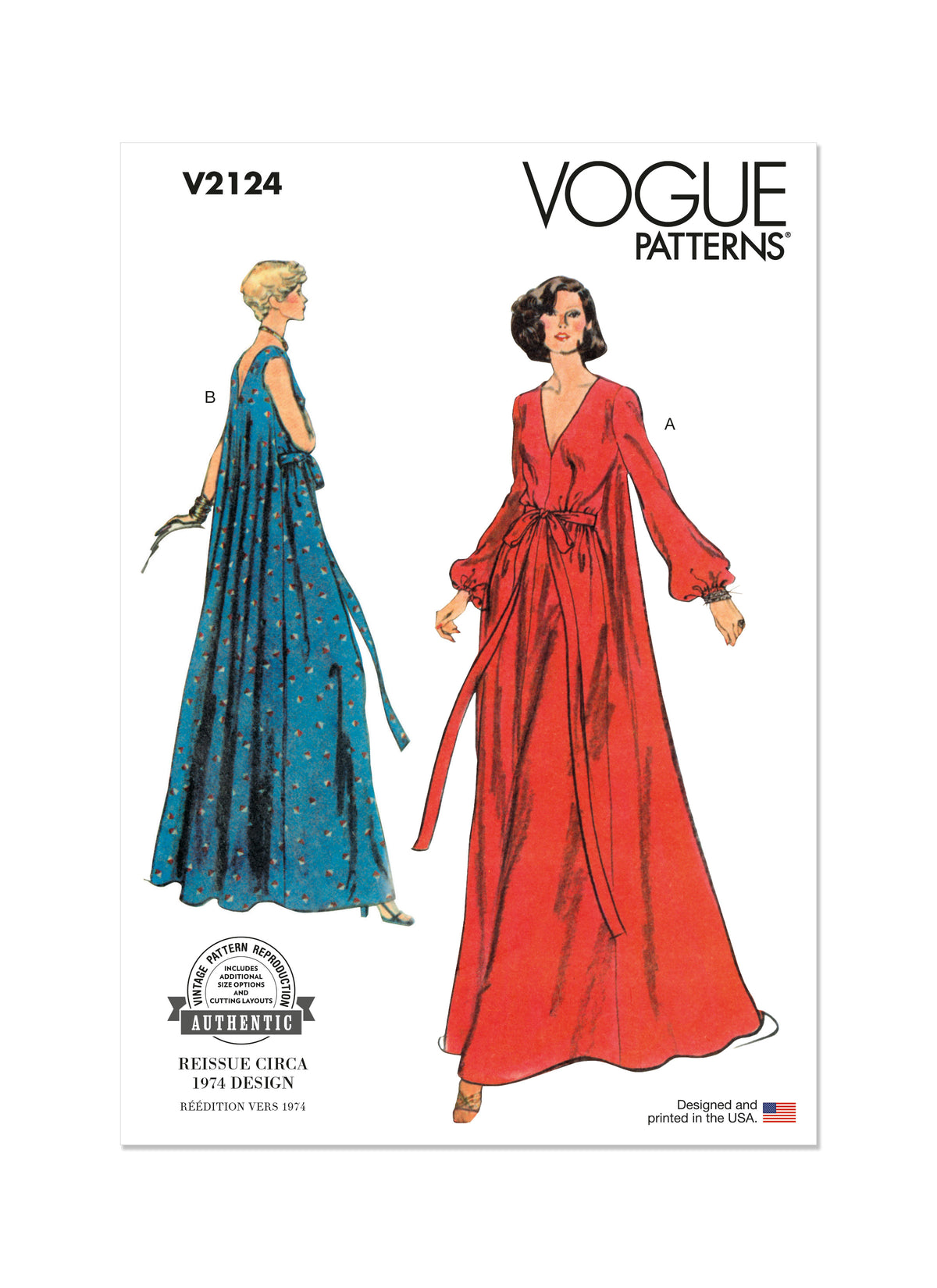 Vogue Patterns V2124 envelope showing the vintage 1974 loungewear designs
