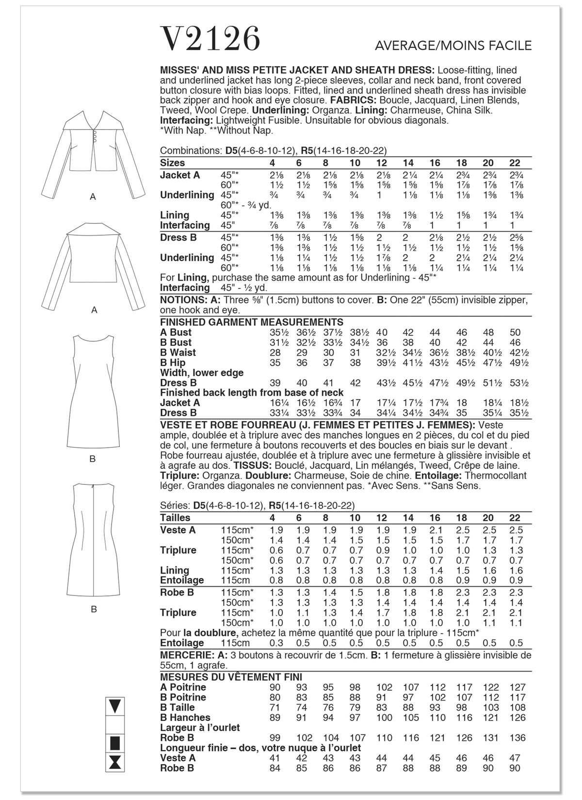 Vogue Patterns V2126 envelope showing the lined jacket designs