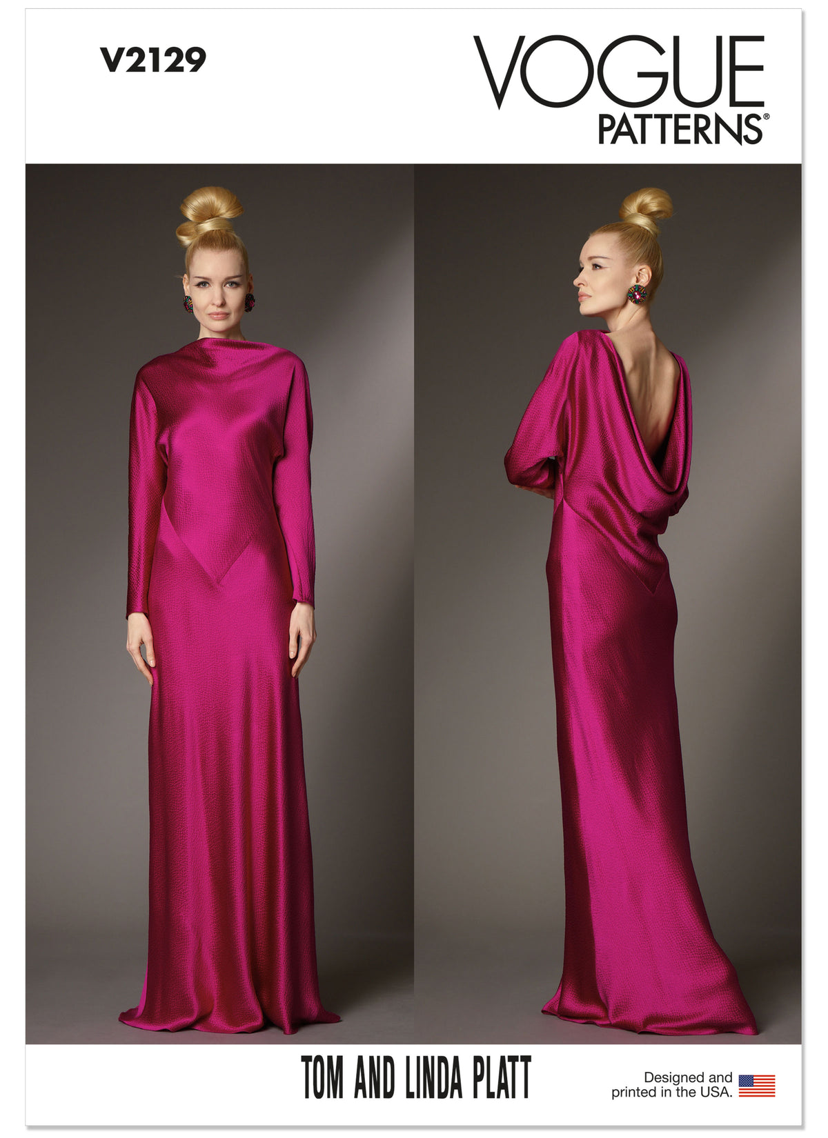 Vogue Patterns V2129 envelope showing the bias cut cowl back dress designs