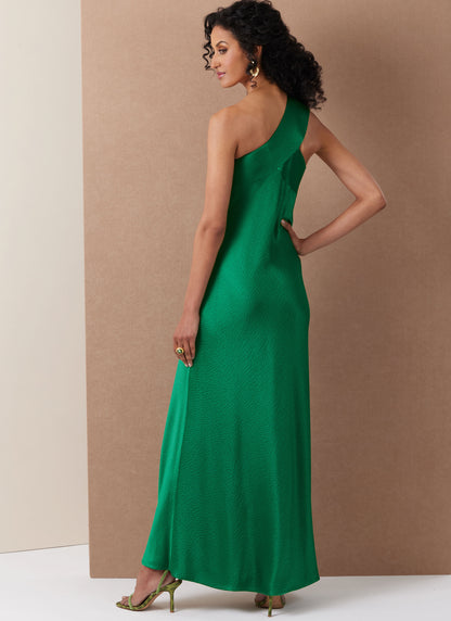 Vogue Patterns V2130 envelope showing the one shoulder bias cut dress designs