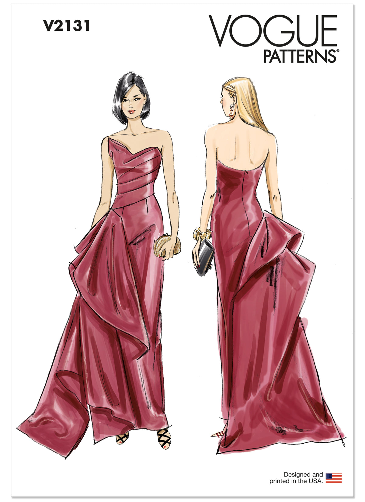 Vogue Patterns V2131 envelope showing the strapless gown designs