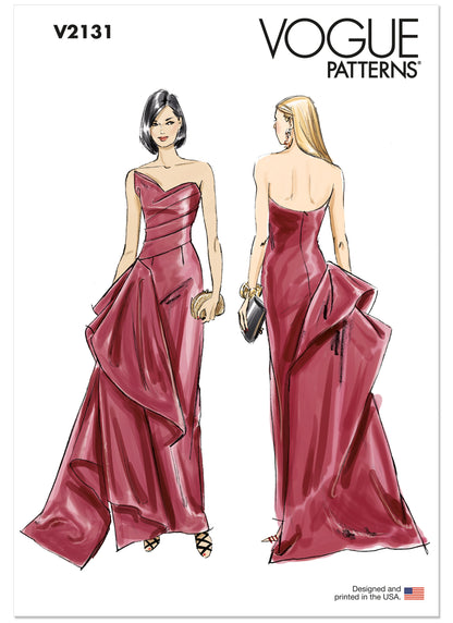 Vogue Patterns V2131 envelope showing the strapless gown designs