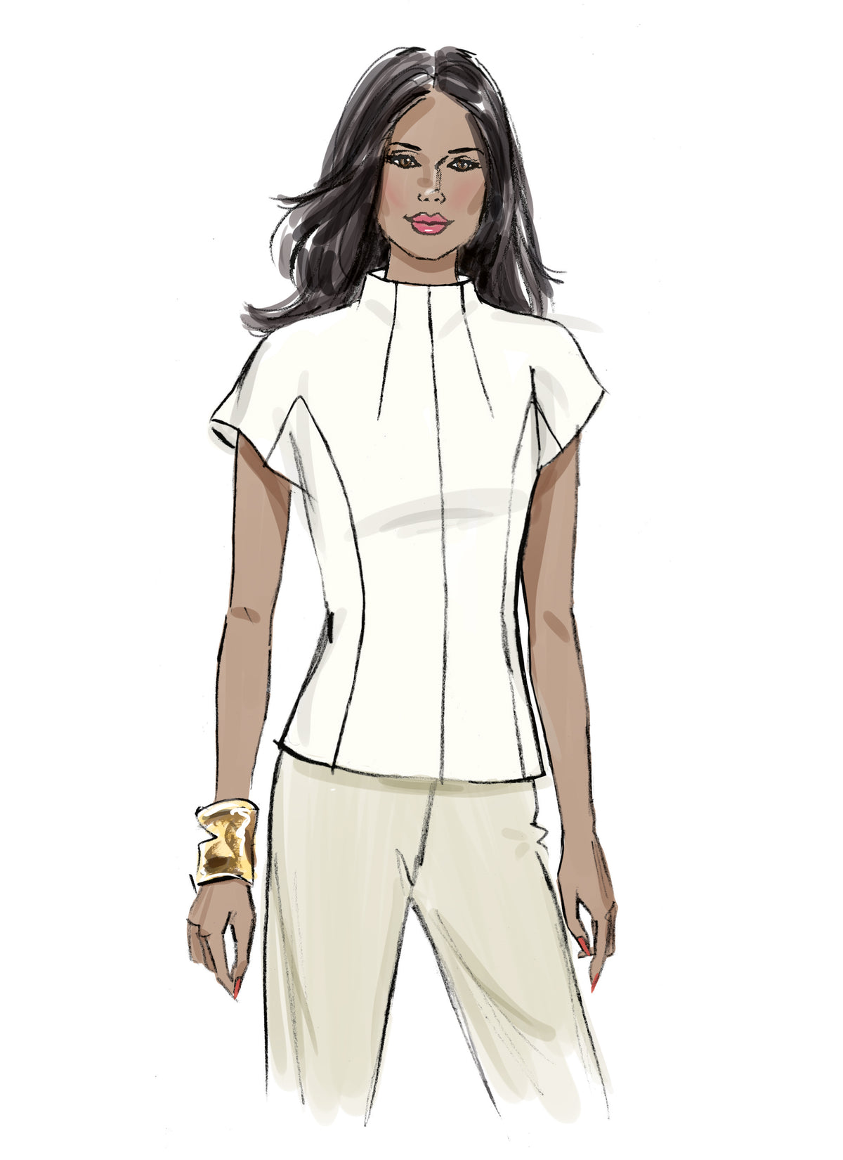 Vogue Patterns V2134 envelope showing the funnel neck top designs