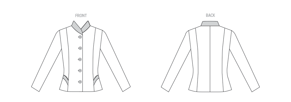 Vogue Patterns V2135 envelope showing the lined button front jacket designs
