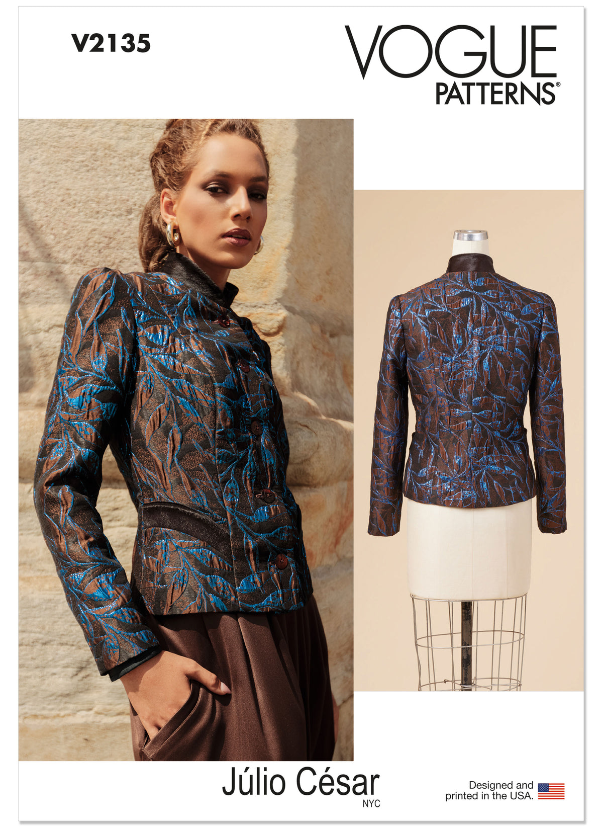 Vogue Patterns V2135 envelope showing the lined button front jacket designs