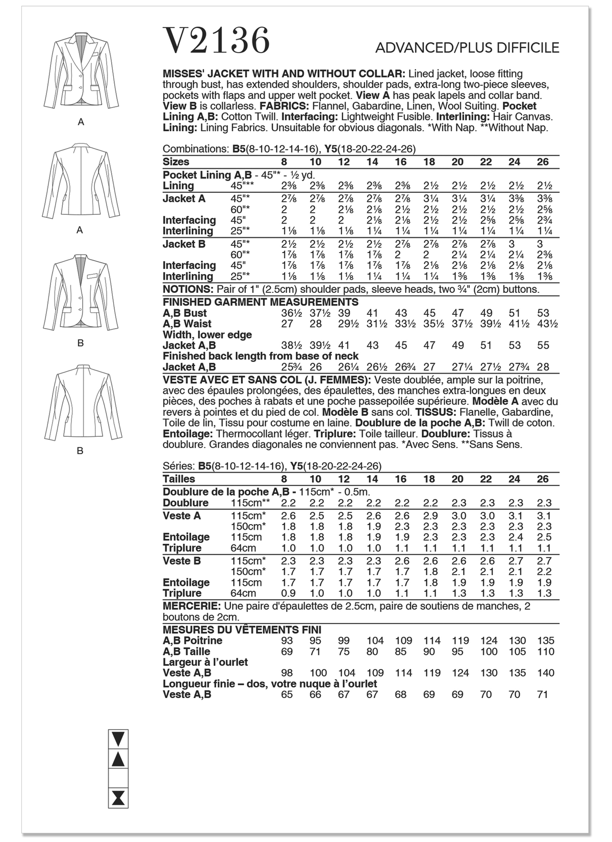 Vogue Patterns V2136 envelope showing a lined jacket
