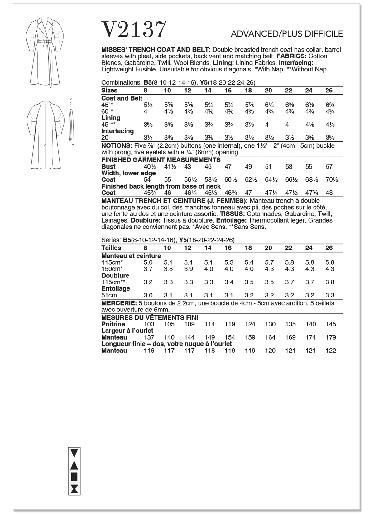 Vogue Patterns V2137 envelope showing a double breasted trench coat