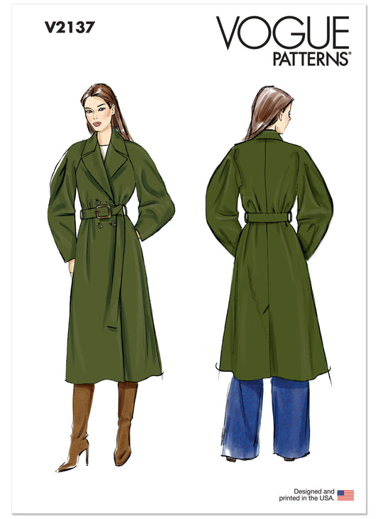 Vogue Patterns V2137 envelope showing a double breasted trench coat