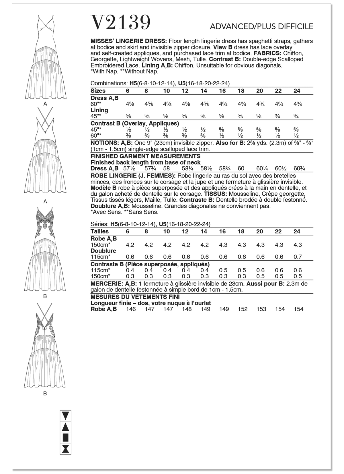 Vogue Patterns V2139 envelope showing a floor length lingerie dress