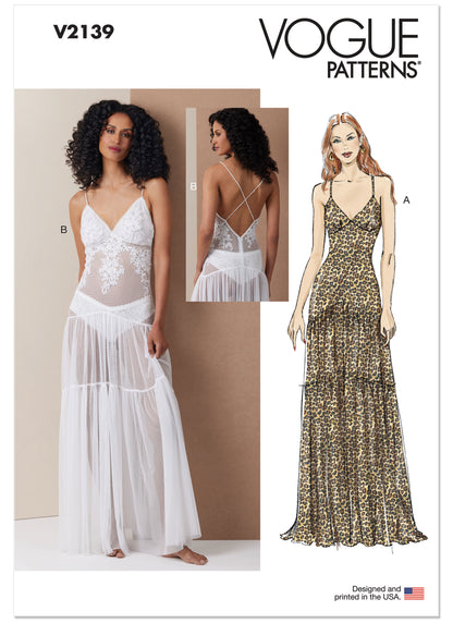 Vogue Patterns V2139 envelope showing a floor length lingerie dress