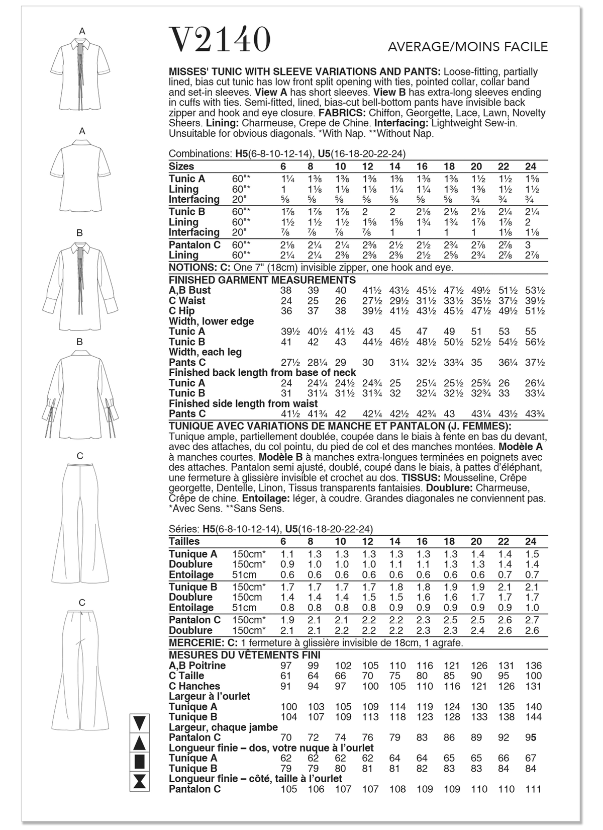 Vogue Patterns V2140 envelope showing a bias cut tunic