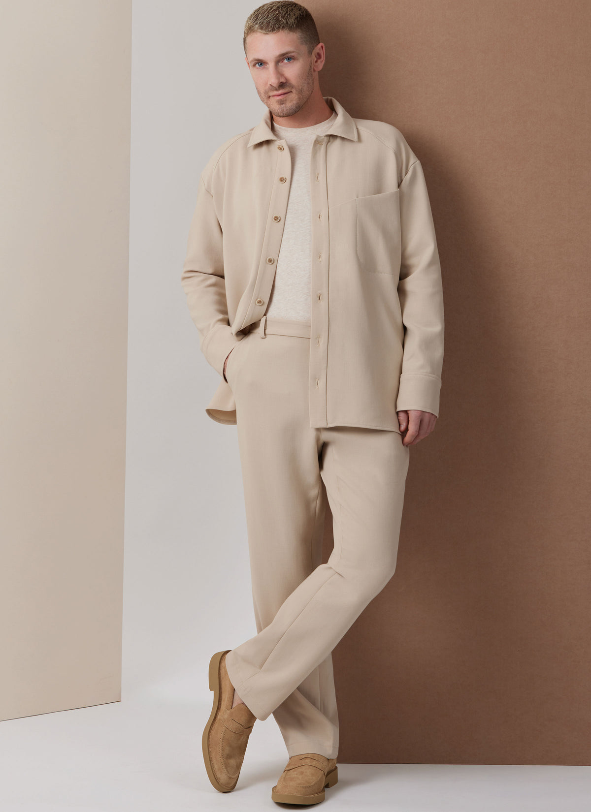 Vogue Patterns V2142 envelope showing a men's drop shoulder shirt