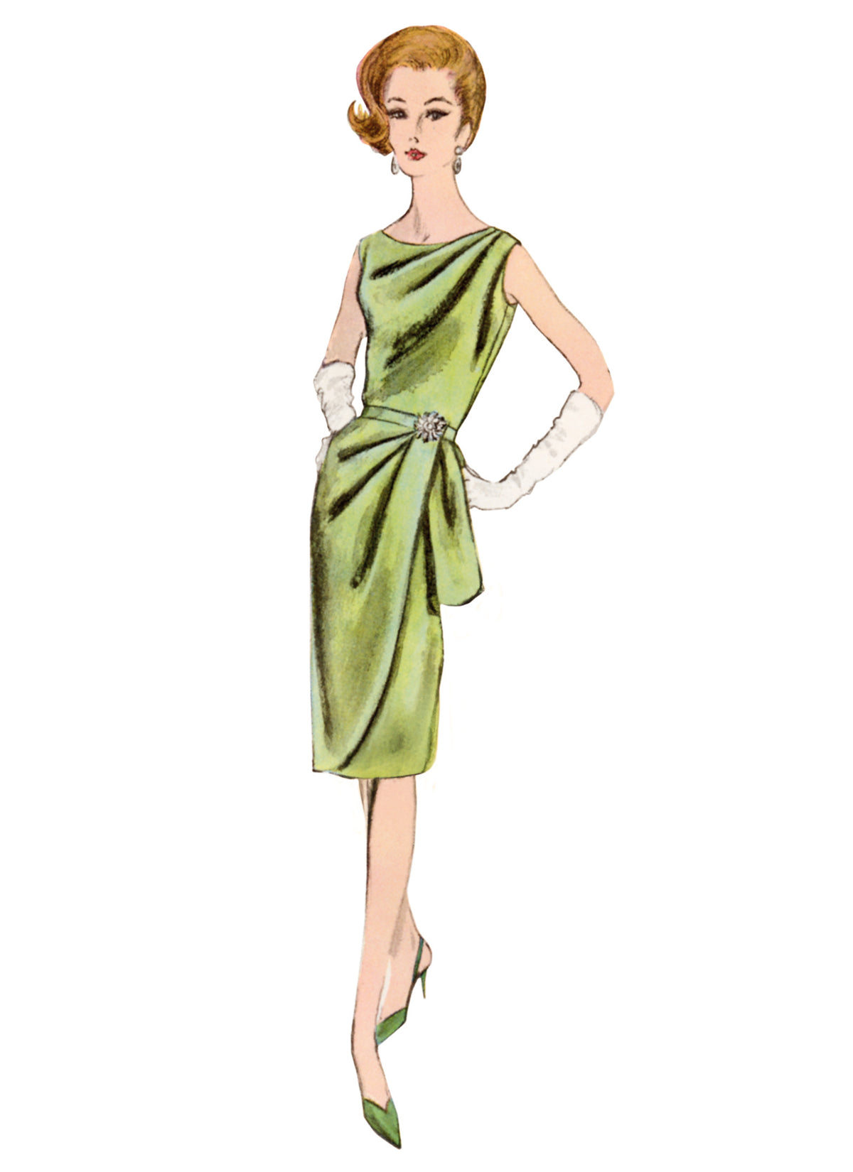 Vogue Patterns V2144 envelope showing a vintage 1962 draped dress