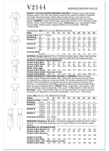 Vogue Patterns V2144 envelope showing a vintage 1962 draped dress