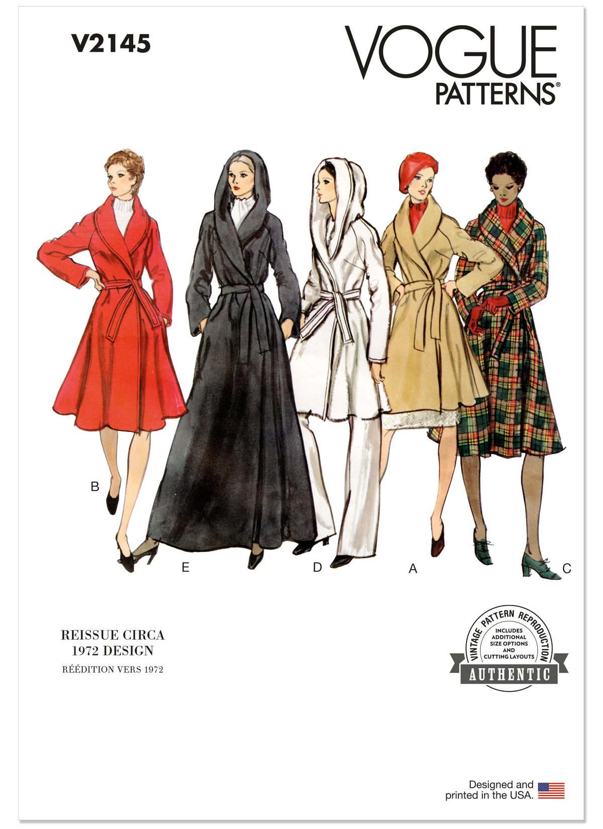 Vogue Patterns V2145 envelope showing a vintage 1972 coat