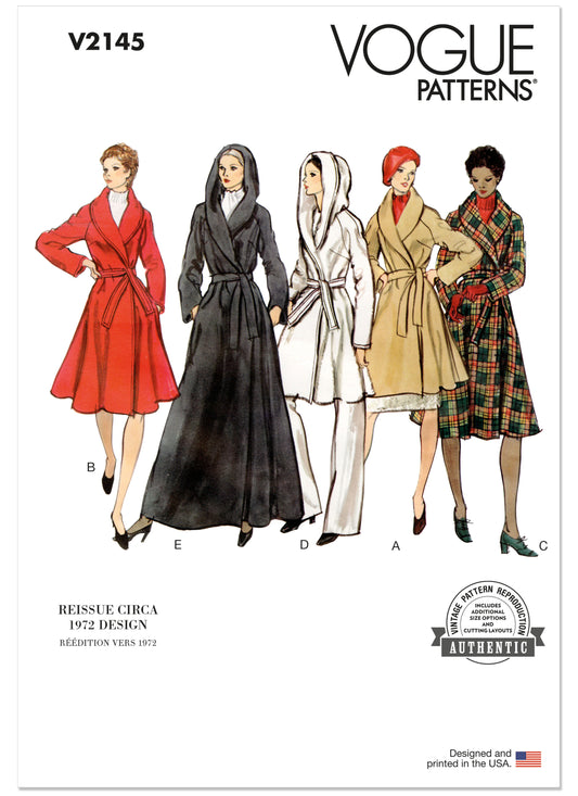 Vogue Patterns V2145 envelope showing a vintage 1972 coat
