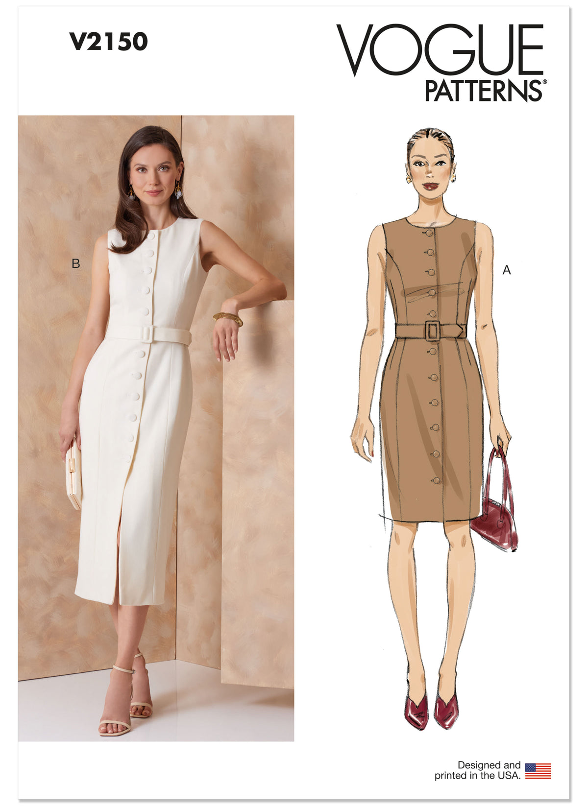 Vogue Patterns V2150 envelope showing a lined sheath dress