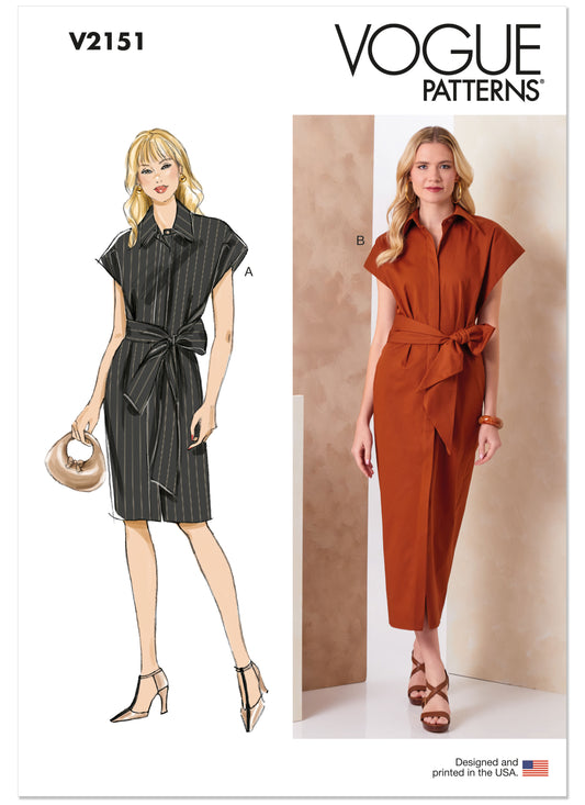 Vogue Patterns V2151 envelope showing a slim fitting shirt dress