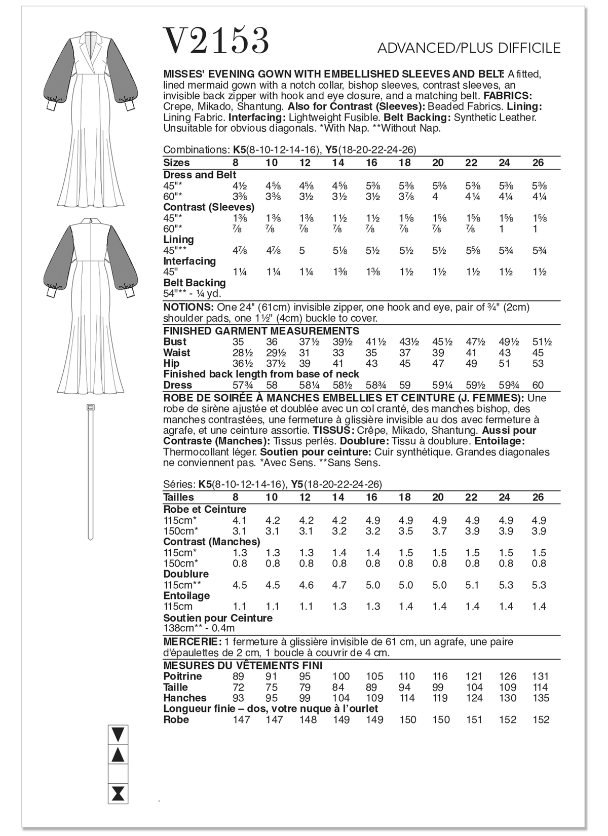 Vogue Patterns V2153 envelope showing a lined mermaid gown