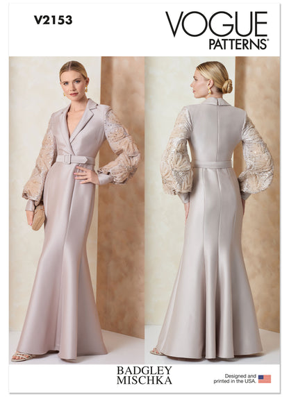 Vogue Patterns V2153 envelope showing a lined mermaid gown