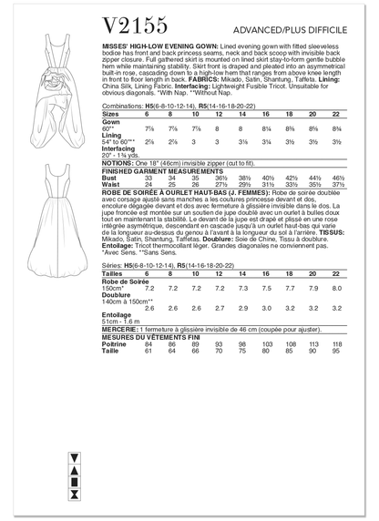 Vogue Patterns V2155 envelope showing a lined evening gown
