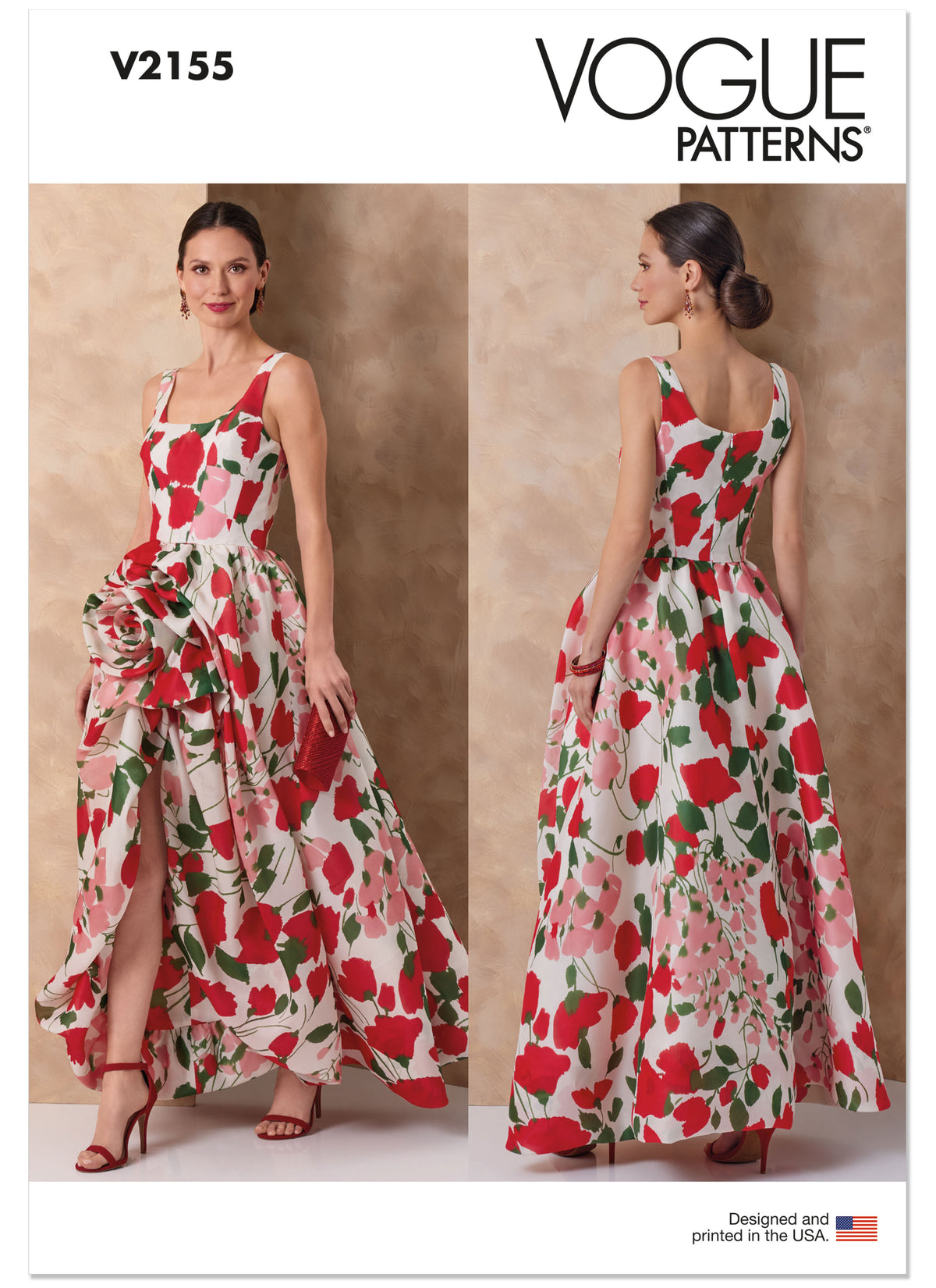 Vogue Patterns V2155 envelope showing a lined evening gown
