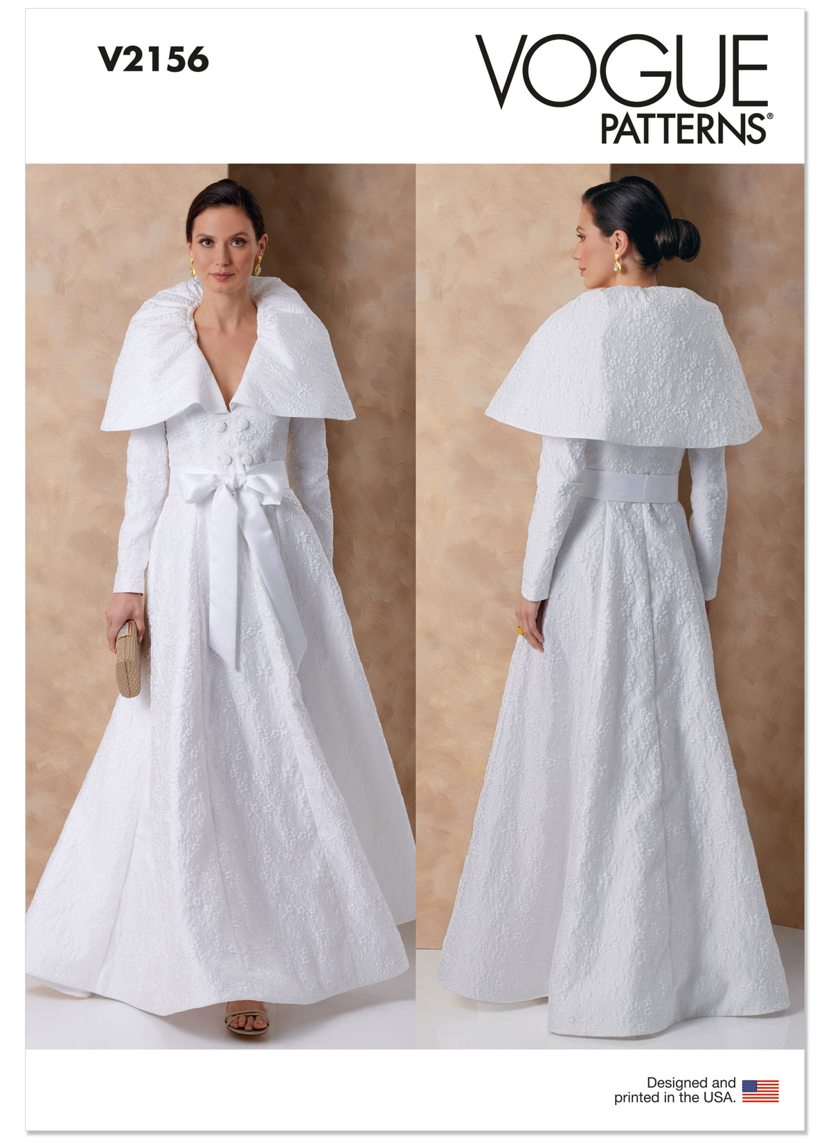 Vogue Patterns V2156 envelope showing a floor length evening dress