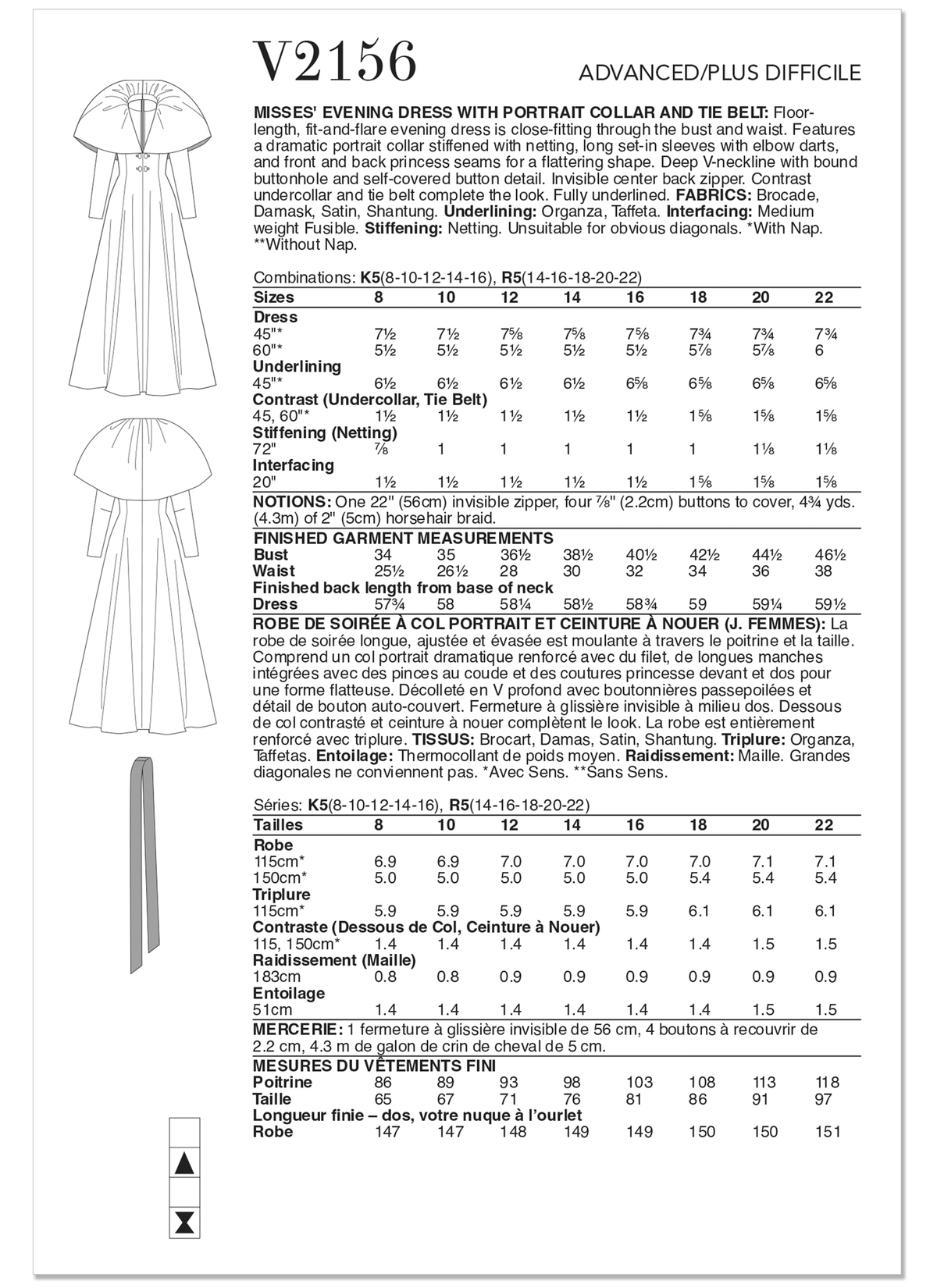 Vogue Patterns V2156 envelope showing a floor length evening dress