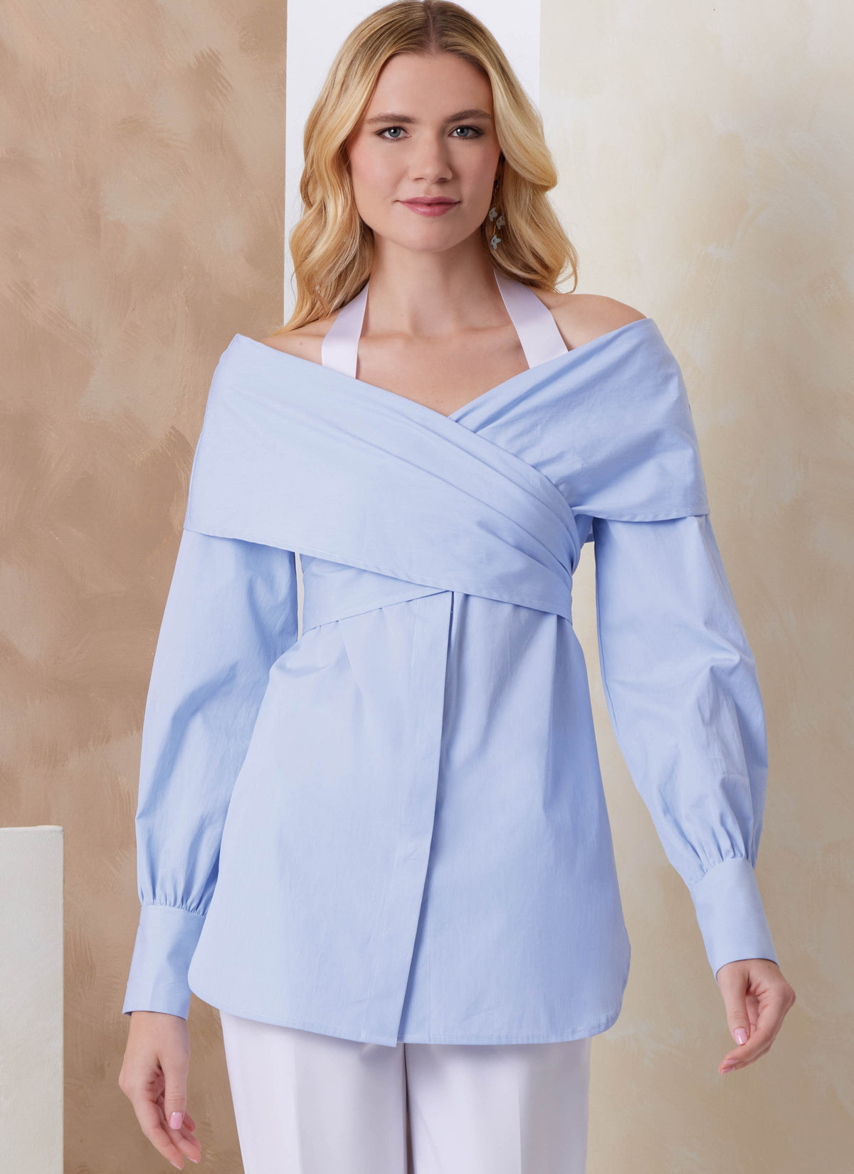 Vogue Patterns V2158 envelope showing a off the shoulder draped top