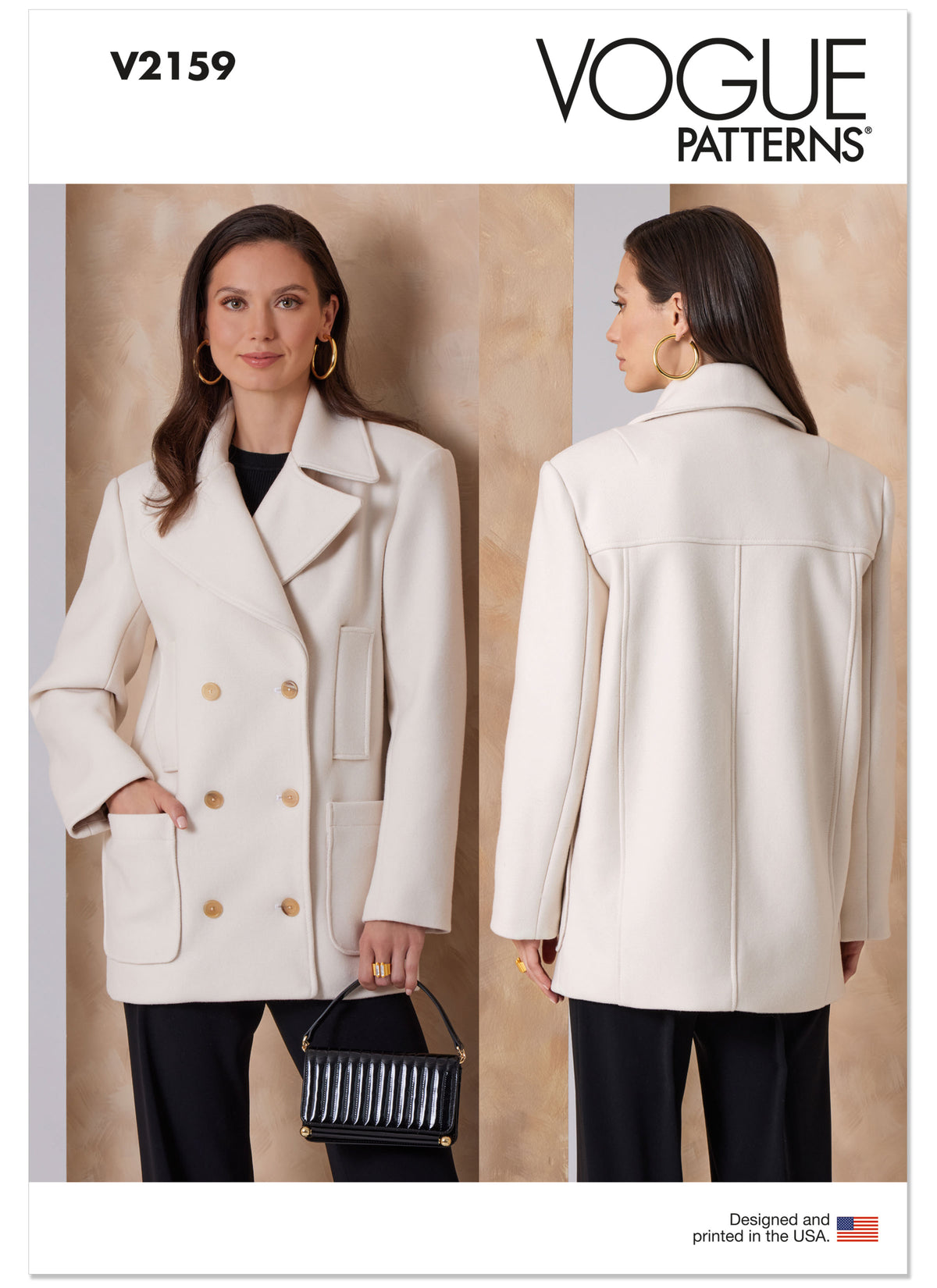 Vogue Patterns V2159 envelope showing a lined double breasted jacket