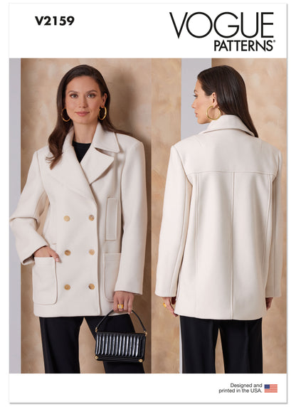 Vogue Patterns V2159 envelope showing a lined double breasted jacket