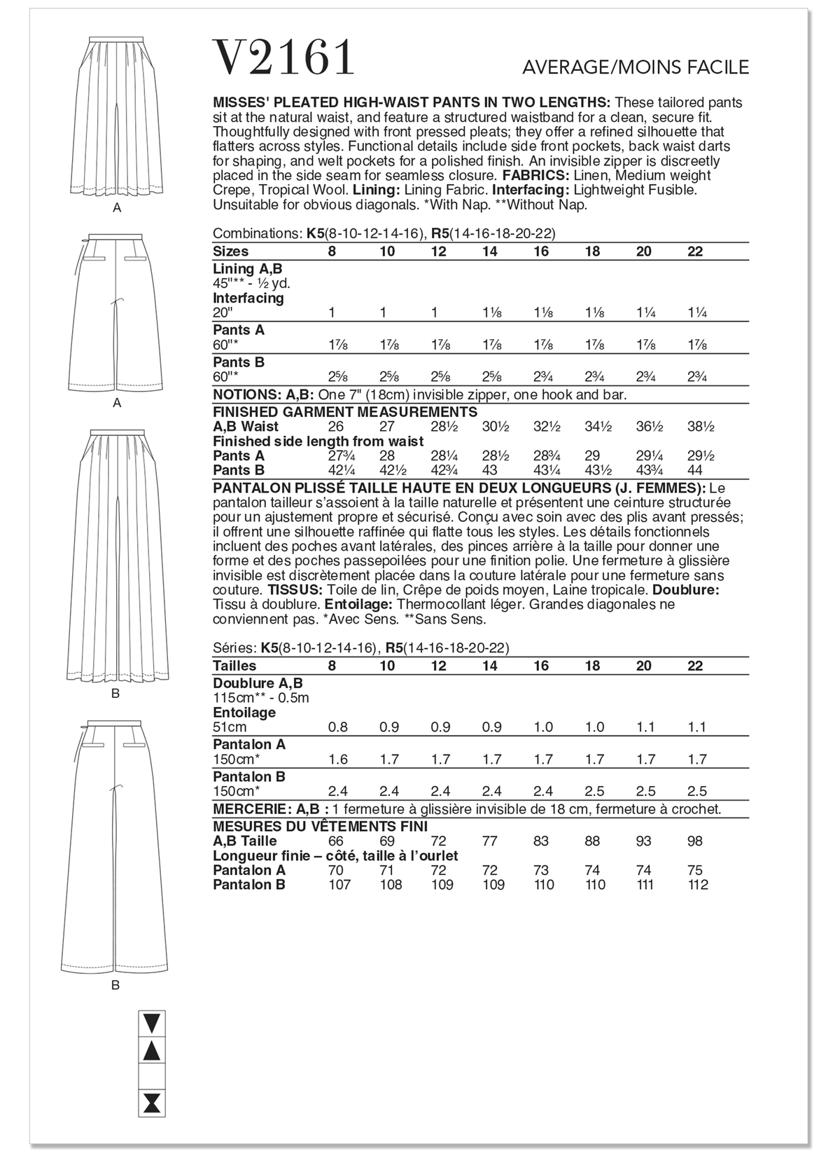 Vogue Patterns V2161 pattern envelope showing trousers designs