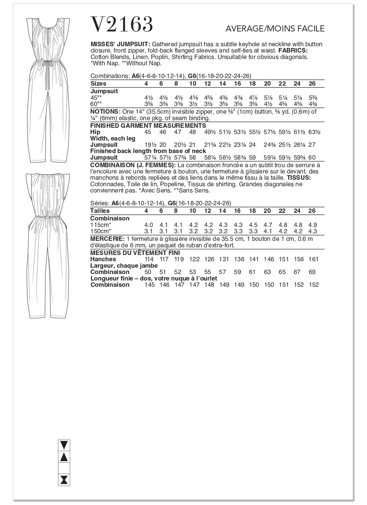 Vogue Patterns V2163 pattern envelope showing jumpsuit designs
