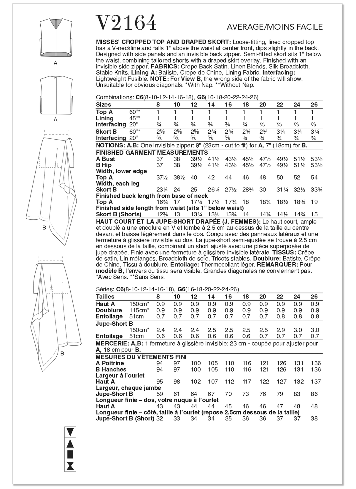 Vogue Patterns V2164 pattern envelope showing cropped top designs
