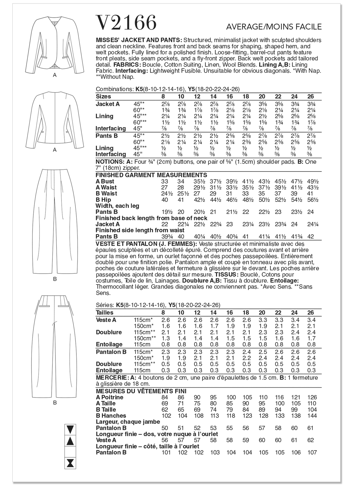 Vogue Patterns V2166 pattern envelope showing structured jacket designs